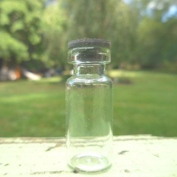 Vintage Tiny Glass Bottle with Rubber Stoppers, Set of 2, Perfume, Syrup Sample, 1970s-80s