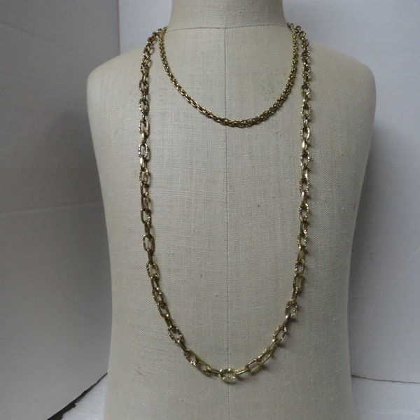 Vintage Women's Rope & Large Link Chain Necklace Gold Tone Long 1960s 1970s Girl's or Ladies Gift NOS Short and Long