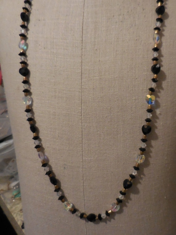 Vintage Women's Black & Iridescent Heart Necklace… - image 1