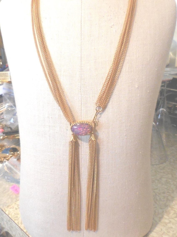 Vintage Napier Gold Tone Chain Belt Tassel Adjustable Statement Belt Small 80s Gold Tone Metal Draped Chain Belt | Lariat Tassel Gold  main image 2