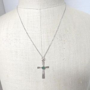 Vintage Sterling Malachite Cross Necklace Crucifix Lightweight Silver Dainty Chain Choice Green Stone 1980s 1990s Religious