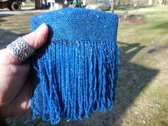 Vintage Women's Blue Glass Beaded Small Purse No … - image 2