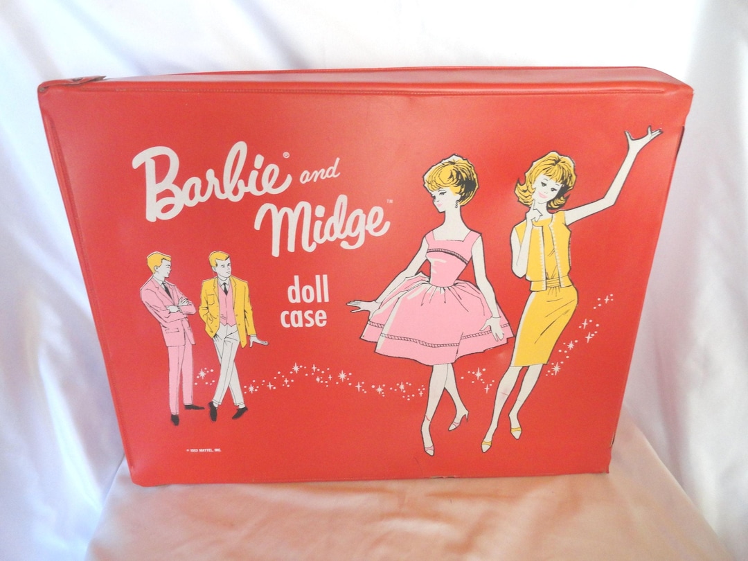 Vintage 1963 Barbie & Midge Doll Case Red Vinyl Handle Large