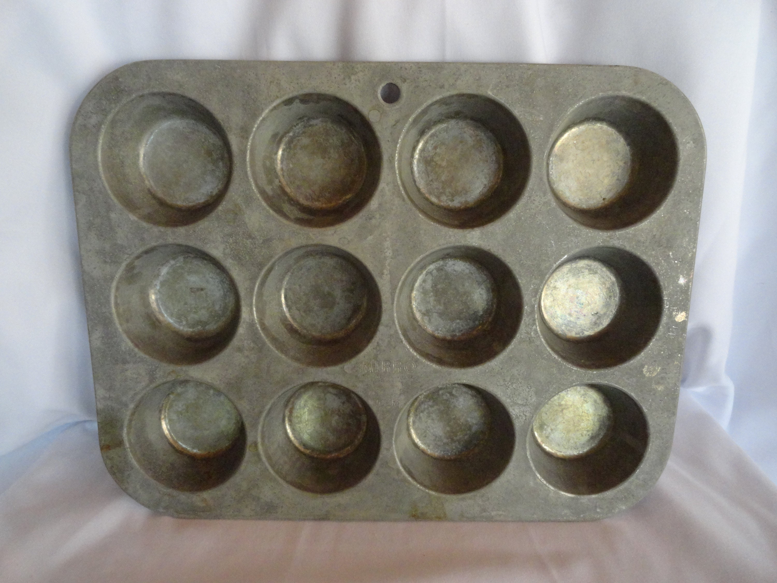 Vintage Enamel 12 Hole Muffin Pan/ Antique Gray Enamelware