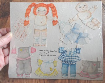 Vintage Cabbage Patch Paper Doll Art, Signed Bette Wells 1984