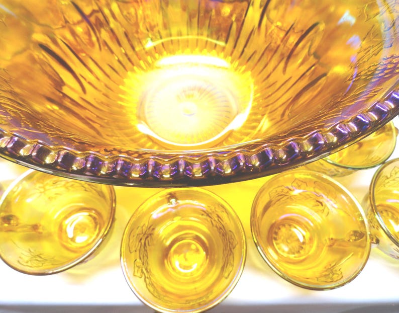 Vintage Indiana Glass Harvest Punch Bowl Set, Carnival Glass, No Ladle image 11