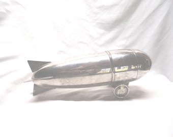 Vintage 1950s Zeppelin Blimp Cocktail Mixer, Silver Plated Barware