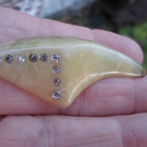 Vintage Women's Celluloid Pin Tooth or Claw Looking 1920s 1930s Rhinestones Early Plastic Brooch image 3