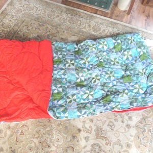 Vintage Child's Sleeping Bag, Patchwork Style, Twin Comforter, NOS, Blue, Green