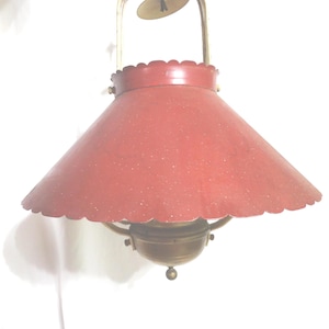 Vintage Red Metal Hanging Light, Ceiling Mount, Farmhouse Decor, Hardwire