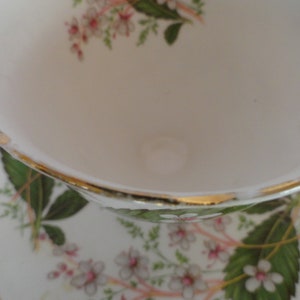 Vintage Royal Stafford Teacup & Saucer Set Bone China Made in England Light Pink Small Flowers Gold Trim Green Leaves Display image 7