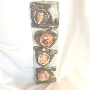 Vintage Wooden 4 Photo Wall Hanger Frames, Spells Out Love, Gold Chain, Taiwan, Vertical, 1970s