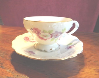 Vintage Floral Teacup & Saucer Set, Occupied Japan, Smaller Size, Gold Trim