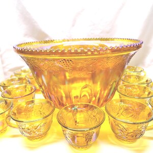 Vintage Indiana Glass Harvest Punch Bowl Set, Carnival Glass, No Ladle image 8