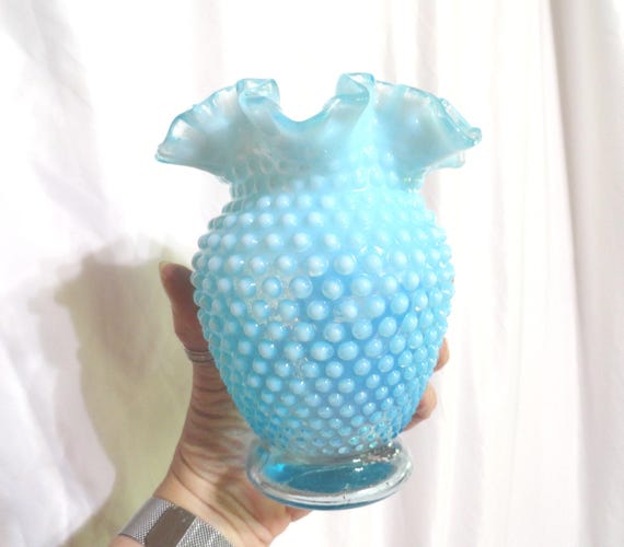 Vintage Fenton Hobnail Vase Blue Opalescent Glass Home Decor