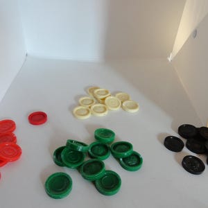 Vintage Colored Plastic Checker Piece Repurpose/Reuse/Recycle Red/Green/Black/Off White Replacement Round Stackable 1950s to 1970s (1 Piece)