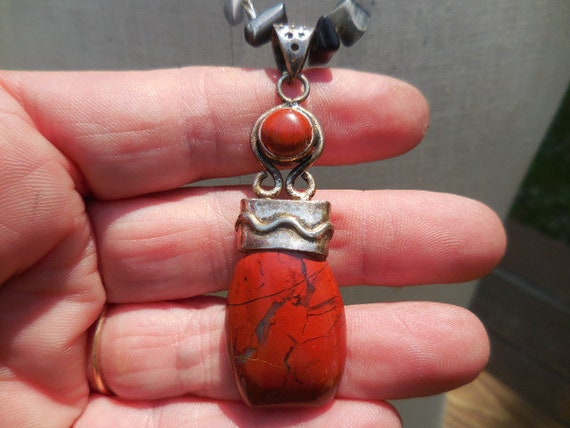 Vintage Women's Red Jasper Stone Glass & Sterling… - image 2