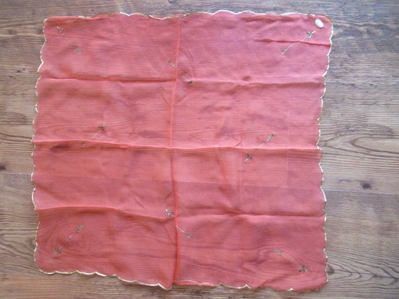 Vintage Women's French Sheer Red Scarf Handkerchi… - image 2
