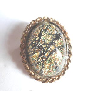 Vintage W. Germany Art Glass Pin Oval Gold Tone Brooch Colorful Twisted Metal 1950s to 1970s