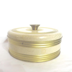 Vintage Guildcraft Tin Container, Storage Beige & Gold Home Decor, 1940s-50s