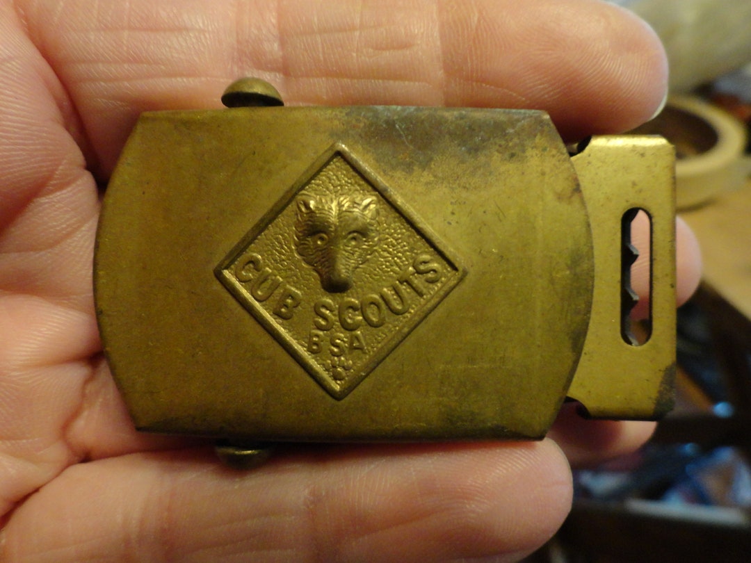 Vintage Cub Scouts Belt Buckle BSA Brass 1960s 1970s Retro Embossed