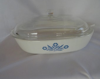 Vintage Corning Ware Cornflower Blue Square Baking Dish Pyrex Cover or Lid Casserole Retro Kitchen Display 1960 1961