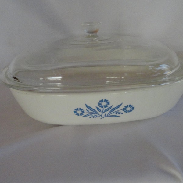Vintage Corning Ware Cornflower Blue Square Baking Dish Pyrex Cover or Lid Casserole Retro Kitchen Display 1960 1961