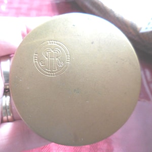 Vintage Richard Hudnut Compact Face Powder French Gold Tone Three Flowers Mirror 1920s No Inners Metal Paris France Round Art Deco Era
