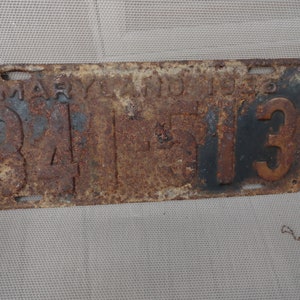 Vintage Automobile License Plate Heavy Metal Maryland 341-513 1936 Rusty Relic USA Wall Hanging MD Auto Car Plate 1930s