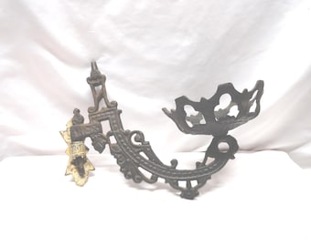Antique Hurricane Oil Lamp Holder, Black Cast Iron, Wall Mount, Farmhouse, 1900s
