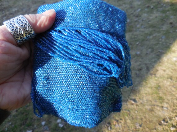 Vintage Women's Blue Glass Beaded Small Purse No … - image 4