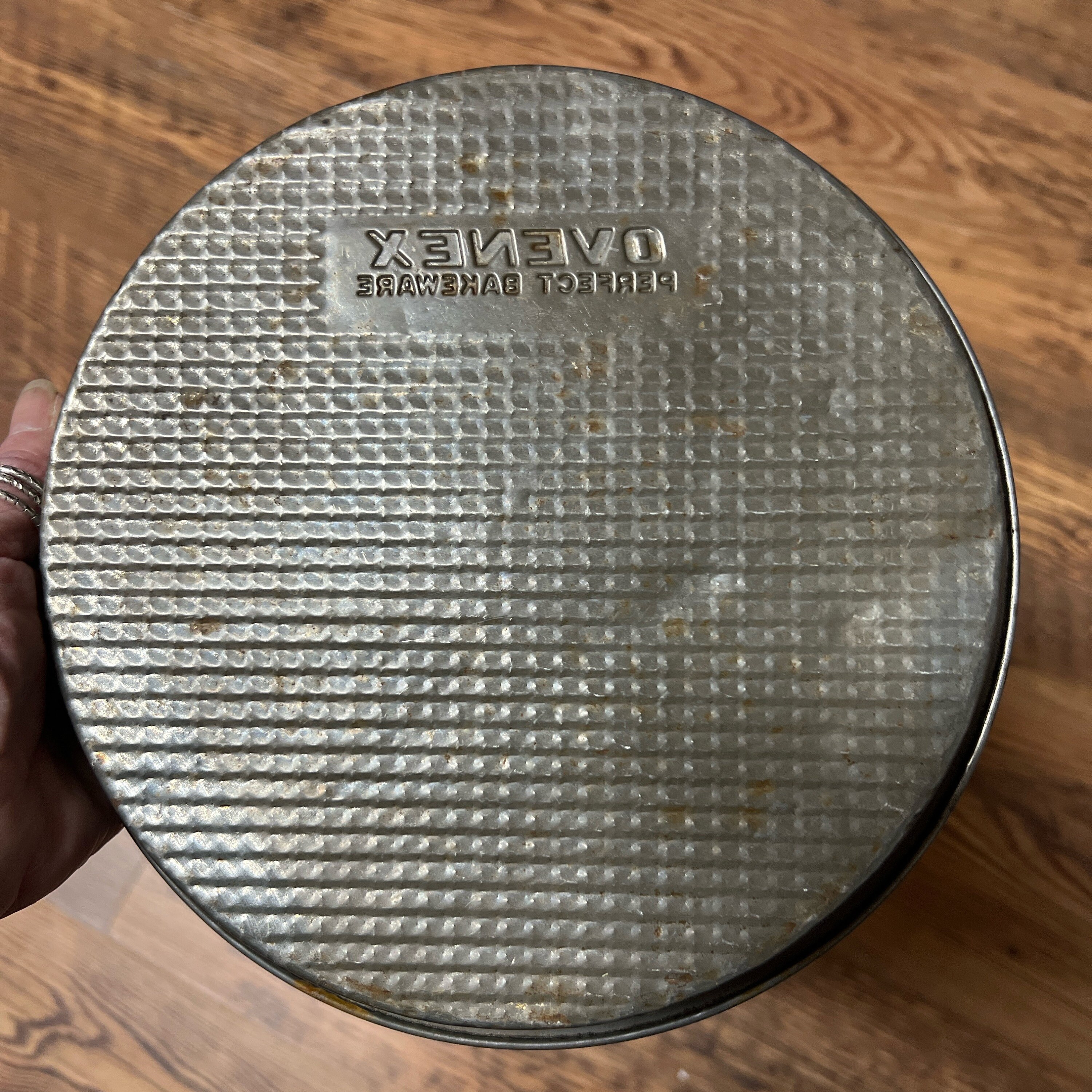 Vintage Ovenex Cake Pan Waffle Pattern Round Baking Metal