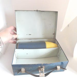 Vintage Blue Metal Lunchbox, Child's, Thermos, 1920s-40s image 2