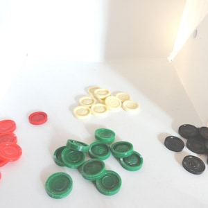 Vintage Colored Plastic Checker Piece Choice:  Red, Green, Black, Off White  Replacement, Stackable 1950s-70s (1 Piece)
