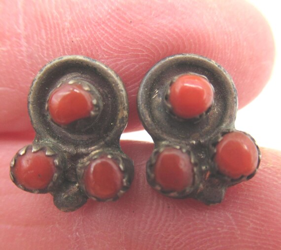 Vintage Sterling Silver Carnelian Stud Earrings, Small, Tiny