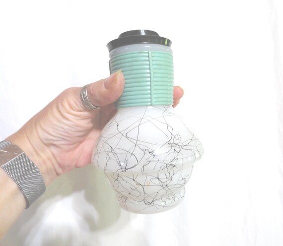 【GLASSBAKE】Hottle【McKEE】 Vintage Mckee Glasbake Hottle Bottle, Black Squiggles, Aqua Grip