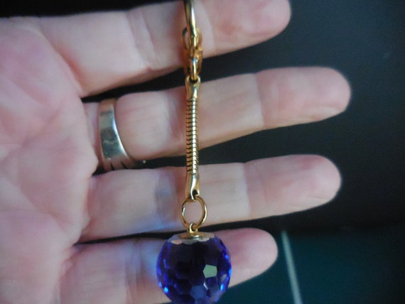 Vintage Key Chain Blue Faceted Crystal Gold Tone … - image 6
