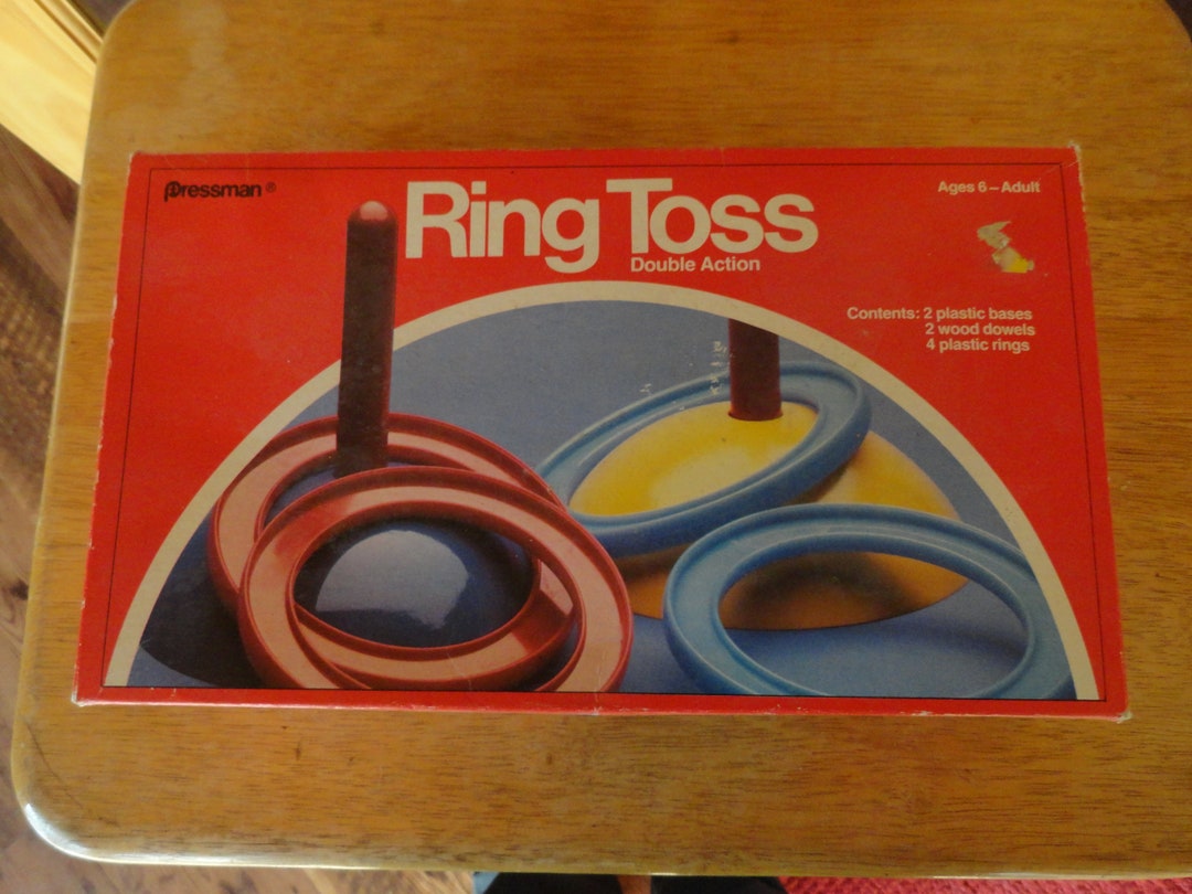 Vintage Ring Toss Indoor Game Plastic & Wood Red Yellow Blue Pressman