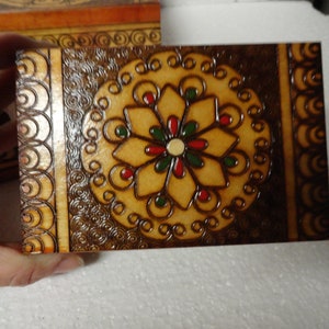 Vintage Polish Made Wooden Box Hinged Hand Carved Wood Box Poland Trinkets/Stash/Jewelry Polish Red/Green Accents 1970s 1980s