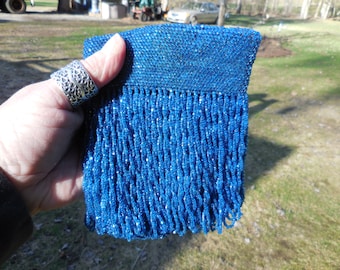 Vintage Women's Blue Glass Beaded Small Purse No Handle Hanging Beads Sparkly Flapper Era Needs Work Gorgeous Color 1920s to 1940s