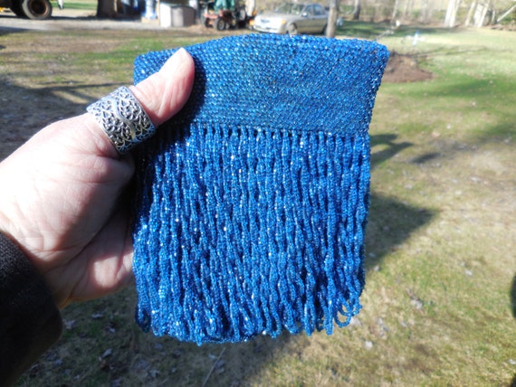 Vintage Women's Blue Glass Beaded Small Purse No … - image 1