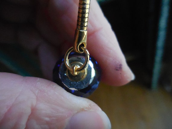 Vintage Key Chain Blue Faceted Crystal Gold Tone … - image 3