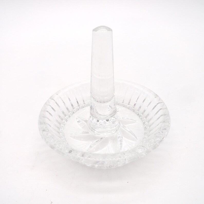 Vintage Crystal Ring Dish Holder, Clear Pinwheel, Etched Bottom image 8