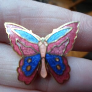 Vintage Women's Small Cloisonne Butterfly Pin Colorful Brooch Gold Tone Blue/Red/Green Insect Ladies Gift Girl's Gift 1970s 1980s image 3