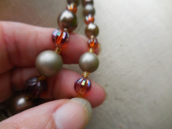 Vintage Women's Gray & Umber Brown Pearl Glass an… - image 4