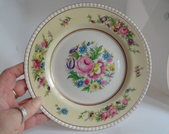 Vintage English Fondeville Ambassador Ware Floral Luncheon Plate Hampton Court England Display Colorful Flowers Pink/Purple/Yellow 1940s