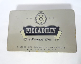 Vintage Piccadilly Cigarette Tin, Made in England, Tobacciana, Flat Hinged, 1960s, Number One