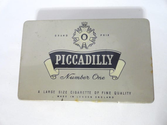 piccadilly tobacco Vintage Piccadilly Cigarette Tin, Made in England, Tobacciana, Flat Hinged,  1960s, Number One