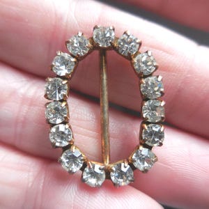 Vintage Rhinestone Oval Buckle Small Gold Tone Oval Buckle Reuse Repurpose Pronged Clear Sparkly Clear Metal 1920s to 1940s