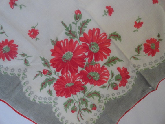 Vintage Women's Handkerchief Gray Red Green & Whi… - image 2